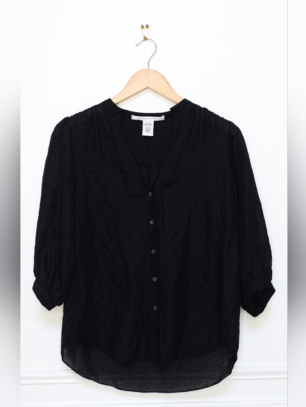 Diane Von Furstenberg Elias Black Silk Button Down Blouse Size 4 Minimalist